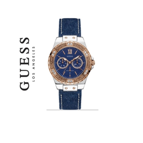Guess Womens Denim Fabric Leather Strap 